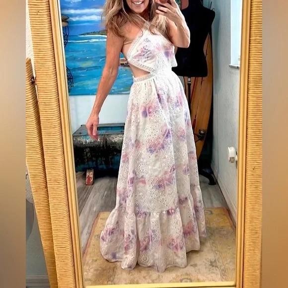 Gianni Bini Delaney Embroidered Eyelet Halter Tie Dye Dress - Picture 5 of 14